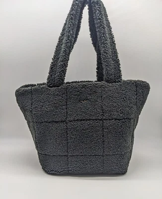 DKNY Poppy faux Sherpa foldable packable LARGE tote purse bag - BLACK - Image 1 of 4
