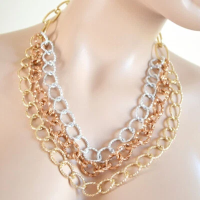 Collana donna oro dorato argento ambra girocollo collier catena anelli UA48 - Immagine 1 di 4