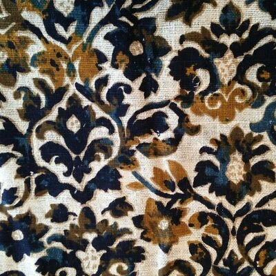 Linen Upholstery Fabric 2x3yds Screen Print 5th Ave Design Scroll Leaf Vintage - Image 1 of 4