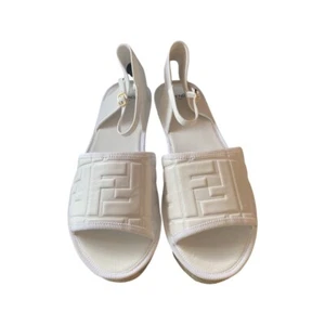 Fendi FF NAPPA HF Logo NIB Leather Espadrille Platform 9.5/40.5 White “Runs Big” - Picture 1 of 12