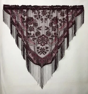 Burgundy Lace Fringe Window Valance 57" x 38" Livingroom Bedroom - Picture 1 of 6