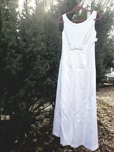 Dessy Creations Vestido Blanco Satén Vestido con Arco Talla 8 Nuevo con Etiquetas - Imagen 1 de 8