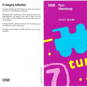 DSB Fyn (Fünen) - Hamburg Fahrpläne 1987-88 Flyer, dänisch - Bild 1 von 2