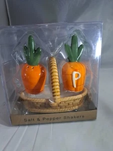 Easter Basket Orange Carrot Ceramic Shakers Salt Pepper Decor TransPac - Picture 1 of 4
