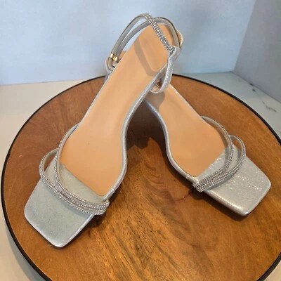Rhinestone Heeled Sandals Party Evening Dressy Heels Silver - Imagem 1 de 4