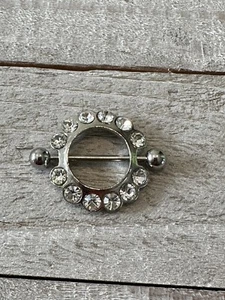 14 GAUGE CLEAR GEM SINGLE NIPPLE SHIELD NIPPLE RING BARBELL NEW SURGICAL STEEL - Picture 1 of 1