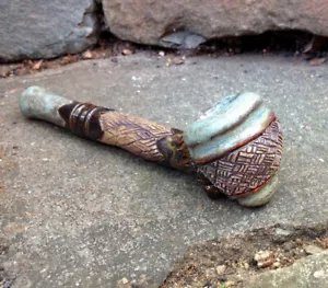 Bulldog Style Basket Weave Smoking Pipe - Handmade Studio Pottery - Picture 1 of 8