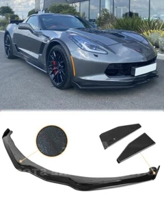 Front Lip Splitter For 14-19 Corvette C7 Z06 Stage 2 CARBON FLASH Side End Caps - Picture 1 of 12