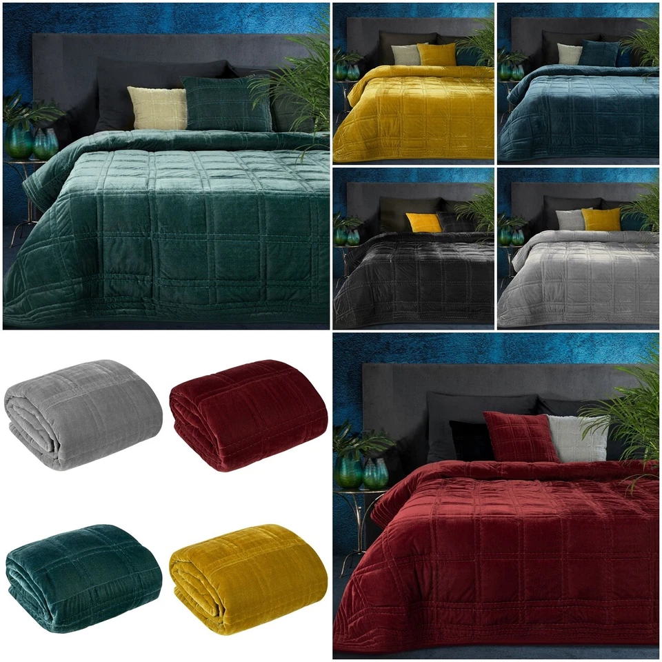 Decke Tagesdecke Steppdecke Samtdecke Karomuster Weicher Überwurf Prachtvoll - Bild 1 von 1