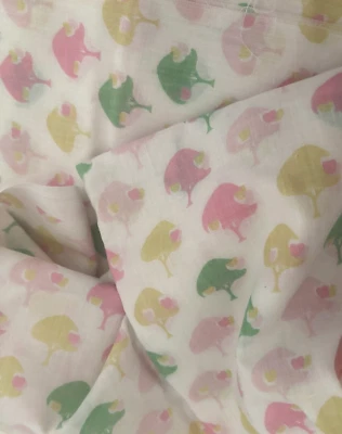 Vtg 28WX45L Yellow Pink Green PASTEL TREES Hearts PRINT Cotton FABRIC REMNANT - Image 1 of 4