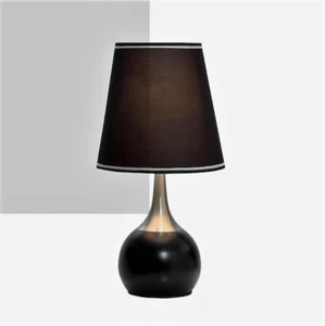 Black/Silver Retro Metal 3 brightness LED Touch Table Lamp with fabric shade - Picture 1 of 1