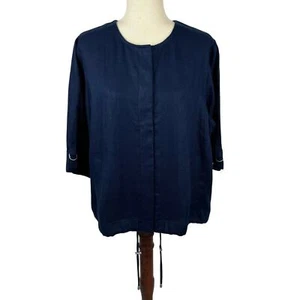 CHICO'S LINEN SNAP BUTTON 3/4 SLEEVE UTILITY JACKET IN NAVY NWT WOMEN'S SIZE 12 - Picture 1 of 13