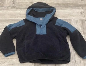 Free People FP Movement Green & Black Super Fluffy Fleece Hoodie  Size Medium - Picture 1 of 6