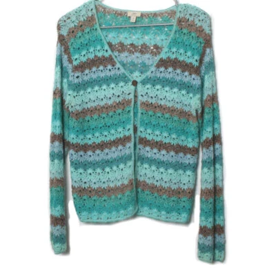 Cárdigan de mujer Jll ganchillo a mano verde azul marrón manga larga con un botón MP Foto 1 de 4
