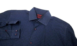 Jared Lang After Hours Mens Shirt M Slim Navy Blue Checkered Long Sleeve Button - Picture 1 of 5