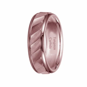 8mm Men's Rose Gold Tungsten Carbide Hammered Brushed Center Wedding Band Ring - Picture 1 of 2