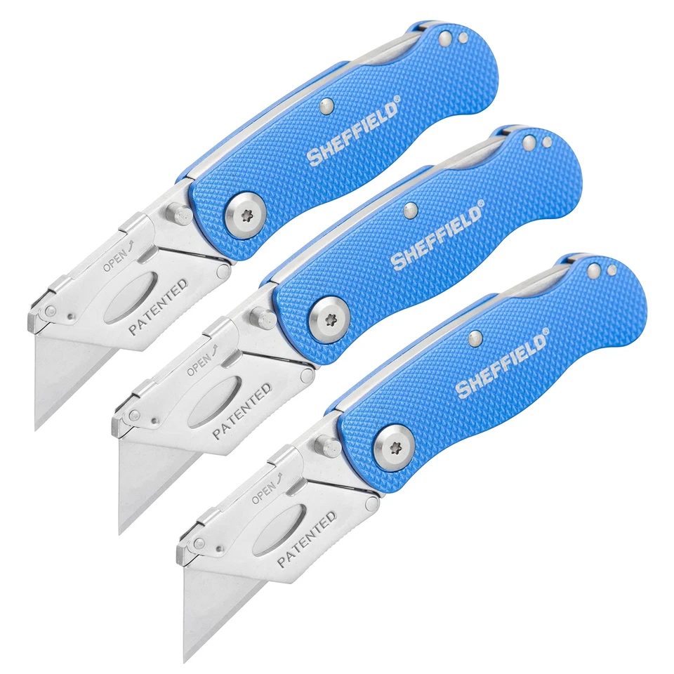 Sheffield 12514 Folding Utility Knife 3 Pack Quick Change Utility Knife Blade...