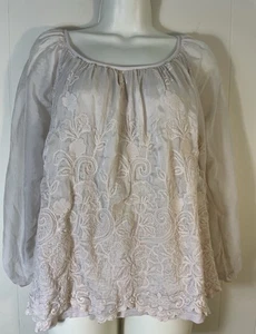 Angela Moda Italy Lace Embroidered Blouse Top Large Long Sleeve BLUSH sheer pink - Picture 1 of 7