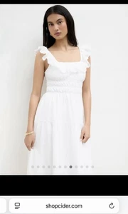 Cider 100% Baumwolle Stickerei Lochstickerei weiß langes Kleid Größe M UVP 55,00 £ - Bild 1 von 11