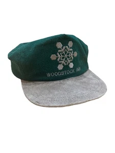 VTG WOODSTOCK INN VT Adult Adjustable wool green hat Snowflake impressions USA - Picture 1 of 8