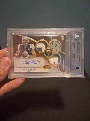 2015 Topps Triple Threads  Rookie Auto Triple Relics Bryce Petty 1/1 Gold Bgs 9 - Image 1 of 4