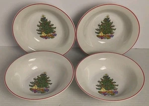 4 ciotole cereali porcellana albero di Natale americano Cuthbertson 6,75 pollici bordo rosso - Foto 1 di 11