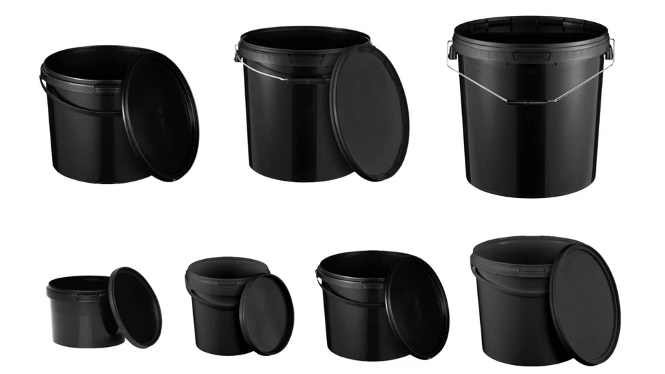 Eimer mit Deckel 30 20 10 5 3 1 0,5 L Schwarz BenBow Lebensmittelecht Eimer - Bild 1 von 1