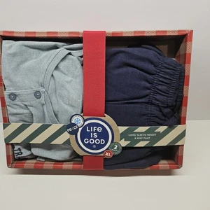 Life Is Good Sleep Wear Pajamas Set Men's SZ XL NWT “HAPPY TRAILS” Hiker / Dog - Picture 1 of 2