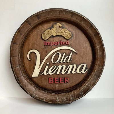 Letrero de bar superior de barril de cerveza vintage antiguo importado de Viena Canadá anuncio tiza Foto 1 de 4