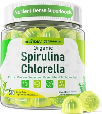 Gominolas orgánicas Spirulina Chlorella, superalimento rico en nutrientes - 60  Foto 1 de 4