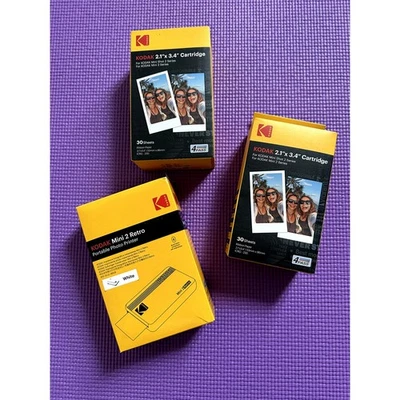 Kodak Mini 2 Retro Portable Photo Printer 2.1"x3.4" 68 Sheets Cartridge Bundle - Image 1 of 4