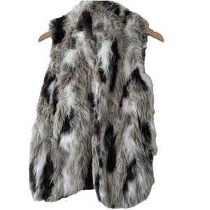Little Lies Fluffy brown Taupe White Faux Fur Fashion Vest Jacket Size M - Picture 1 of 3