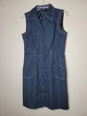 Vestido para mujer Sandra Darren azul marino manga gorra con botones cuello bolsillos talla 8 Foto 1 de 4