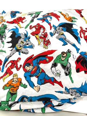 Sábana ajustable Pottery Barn Kids Liga de la Justicia 100 % algodón Batman Superman Foto 1 de 4