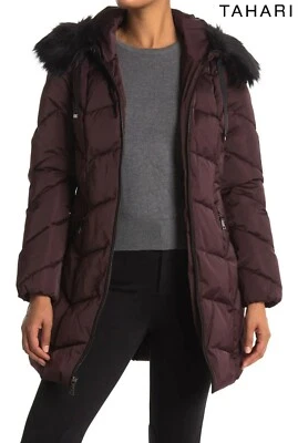 ABRIGO MERLOT ACOLCHADO CHEVRON CAPUCHA RIBETE PIEL SINTÉTICA BRIE NUEVO CON ETIQUETAS $350. S Foto 1 de 4