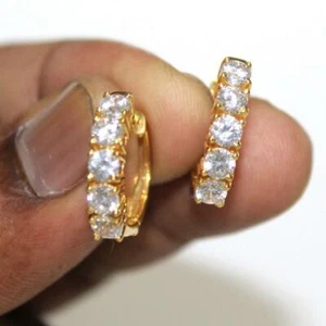 Men's 1.1 Ct Genuine D/VVS Moissanite Hoop Earring 14k Yellow Gold Plated Silver - Picture 1 of 8