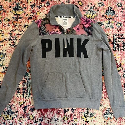 Victoria's Secret ROSA VS Perfect Cuarto Cremallera Hibisco Floral Sudadera Gris XS Foto 1 de 3