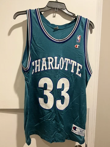 Vintage 94 Champion ALONZO MOURNING Teal CHARLOTTE HORNETS NBA Team JERSEY 44 Cover