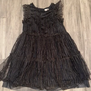 Cat And Jack Girl's Black Holiday Dress With Gold Strips Sleeveless Size L Plus - Picture 1 of 9