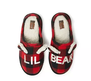 Pantuflas DF Dearfoams Lil Bear unisex a cuadros rojo/negro talla 13/1 - Imagen 1 de 3