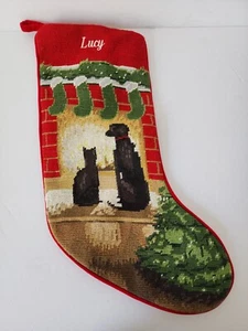 LANDS END - Nadelspitze Weihnachtsstrumpf HUND KATZE - Lucy Red Velour/Samt - Bild 1 von 11