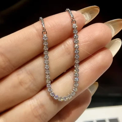 Luxury 2mm Round Cut Real Moissanite Women's Bolo Bracelet 14K White Gold Plated - Image 1 of 4