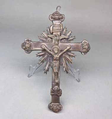 CROCIFISSO ANTICO ARGENTO CRISTO CROCE SECOLO 800 ARTE SACRA EX VOTO RELIC ITALY - Immagine 1 di 4