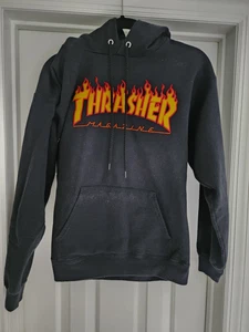 Thrasher Skateboard Magazine Flames Black Hooded Sweatshirt Size: Small NEW - Picture 1 of 7