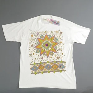 VTG 90's T-Shirt Single Stitch Geometric Gem Island's End Women's White 3XL Rich - Picture 1 of 14