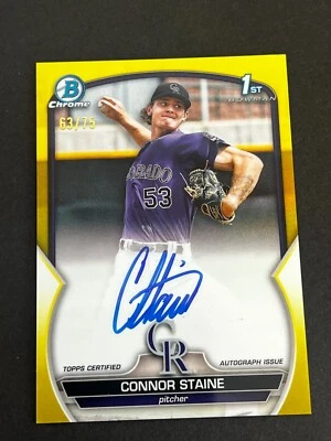 Connor Staine 2023 Bowman Chrome - Prospect Yellow Refractor Auto  #ed 63/75 - Image 1 of 4