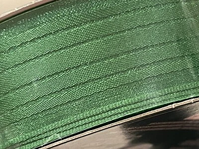 CHRISTMAS Ribbon! 1.5” CHRISTMAS SOLID Green STRIPED Satin Wired Ribbon - Image 1 of 4