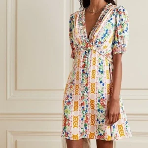 Saloni Lea Minikleid 2 weiß orange rosa Rüschen gesmokt Blumenmuster Krepp - Bild 1 von 7
