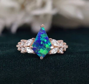 Kite Peacock Opal 925 Silver 14K Rose Gold Plated Wedding Engagement Dainty Ring - Picture 1 of 8