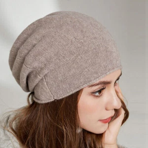 100% Women Cashmere Beanie Warm Soft Knitted Slouchy Beanies Wool Cap Hat - Picture 1 of 23